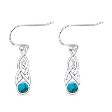 Round Turquoise Trinity Dangle Fishhook Earring 925 Sterling Silver